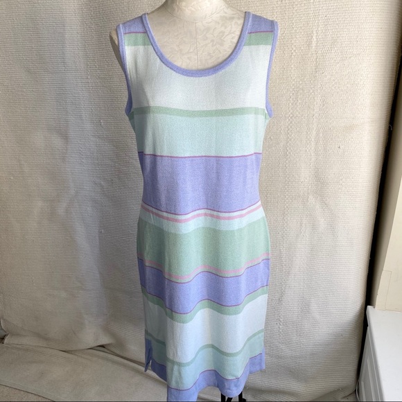 St. John 12 Pastel Striped Santana Knit Tank Dress - Picture 5 of 8